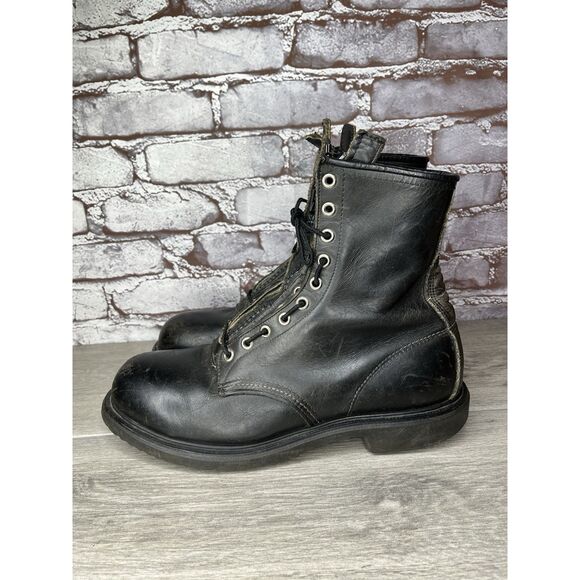 RED WING 4473 Vintage USA BLACK LEATHER ENGINEER MILITARY BOOTS 8D US STEEL TOE main image 14